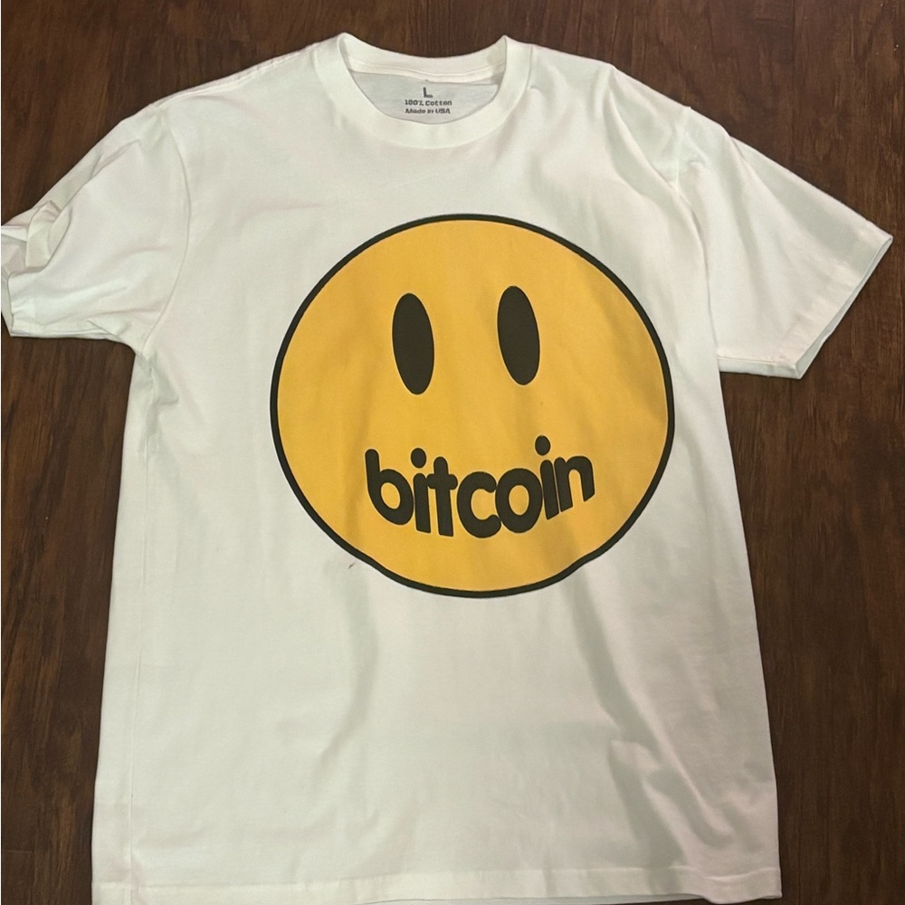 White T-Shirt with Bitcoin Smiley Face